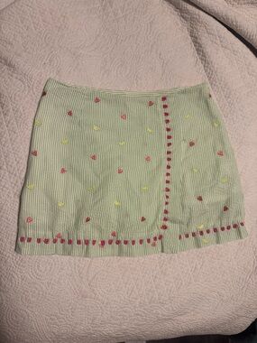 Lilly Pulitzer Light Green Mini Skirt with Pink & Yellow Embroidery